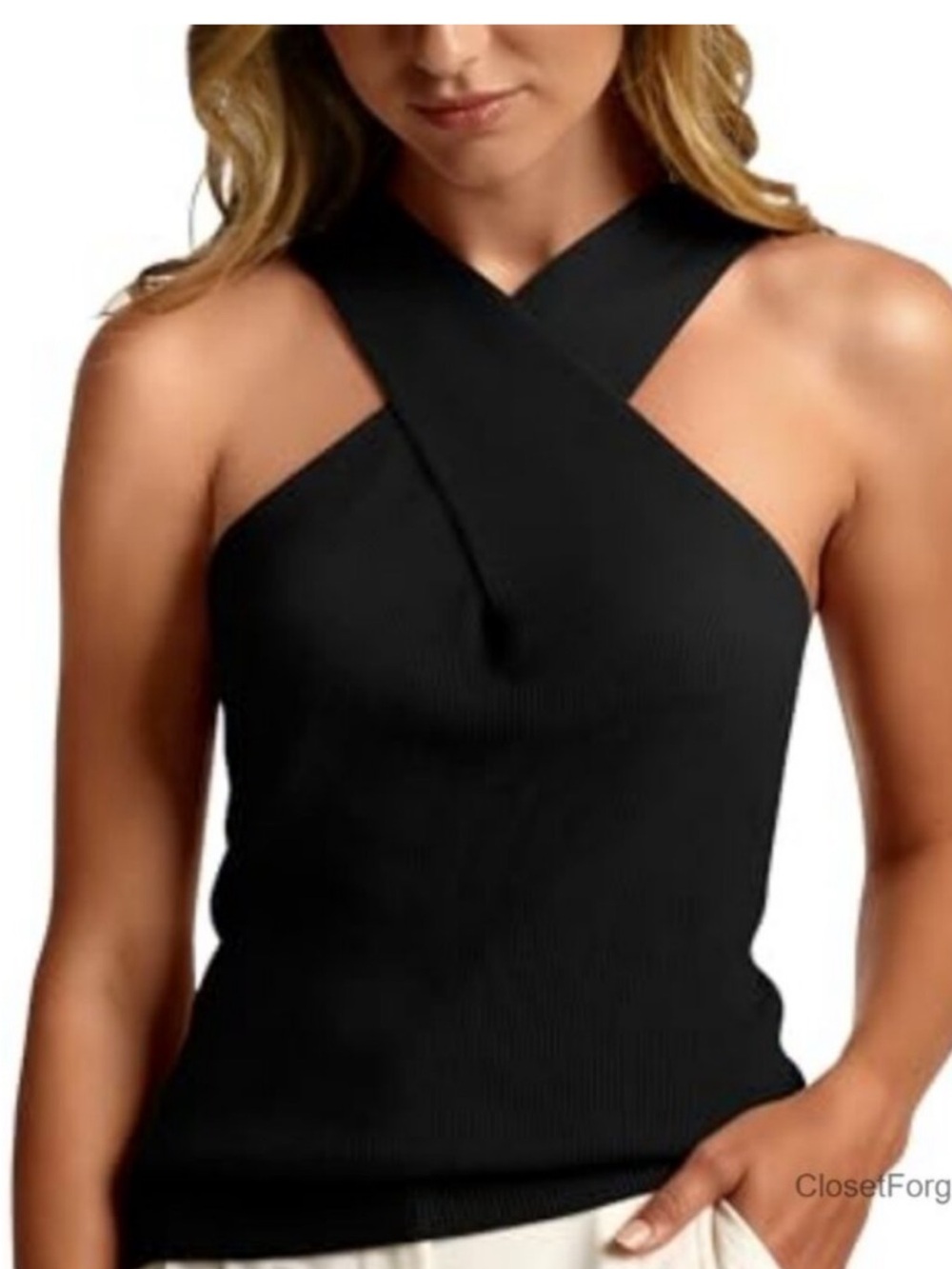 White House Black Market  Black Ribbed Twist-Neck Tank